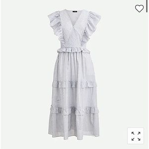J Crew XL ruffle sleeve cotton Voile dress in Gray/white stripe NWT
